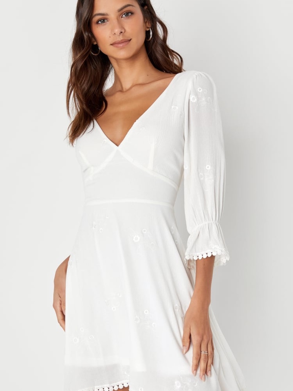 Lulus - In the Meadow White Embroidered Backless Mini Dress